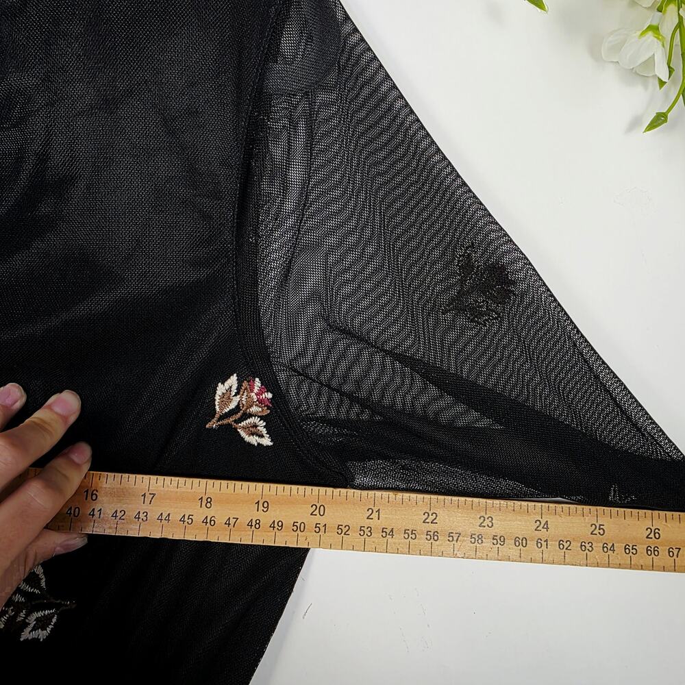 Luxology Mesh Midi Dress Size 10 Black Fall Floral Embroidered Boho Cottagecore - Picture 13 of 13